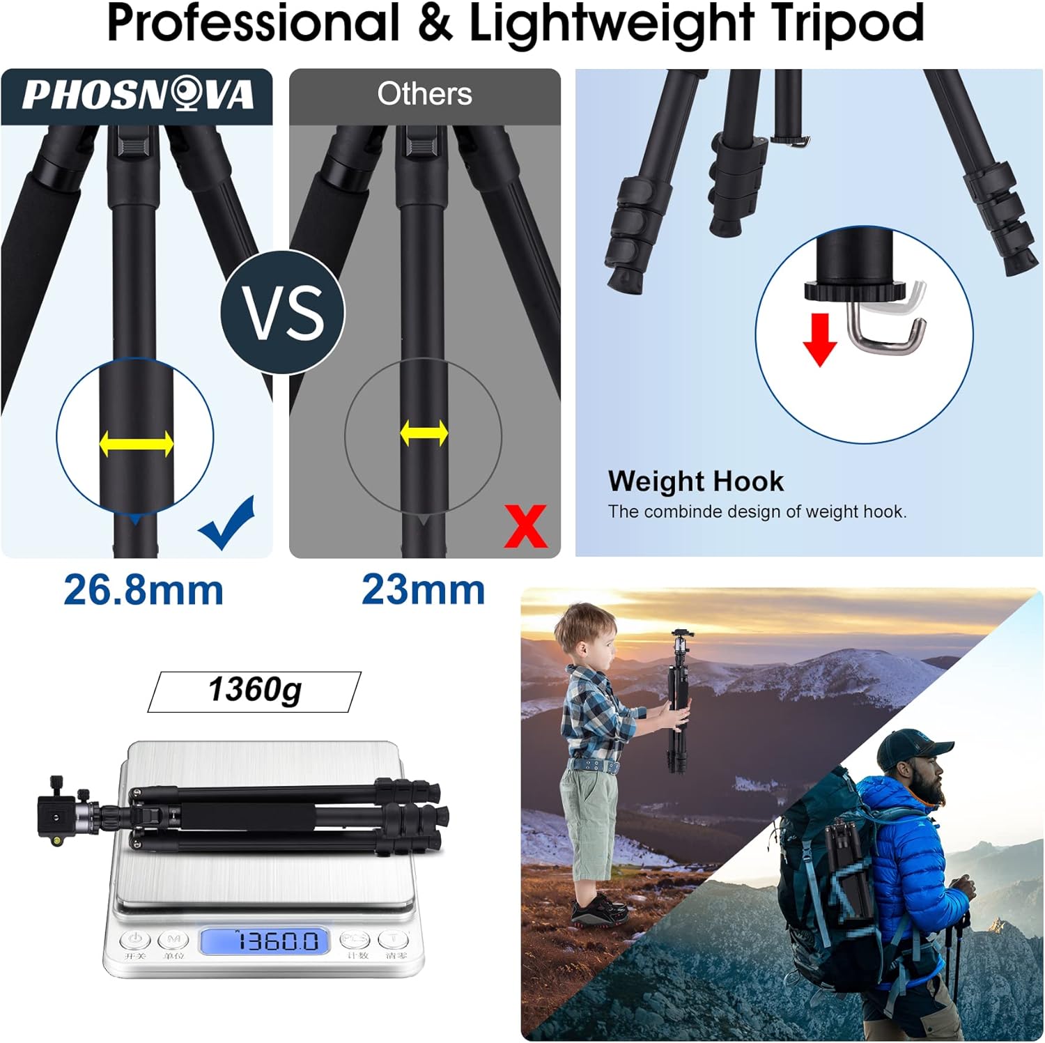 Compact Aluminum Camera Tripod 62 with 360 Degree Ball Head F352
