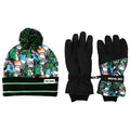 Kids Minecraft Fleece Knit Cuff Hat and Ski Gloves Set B33809