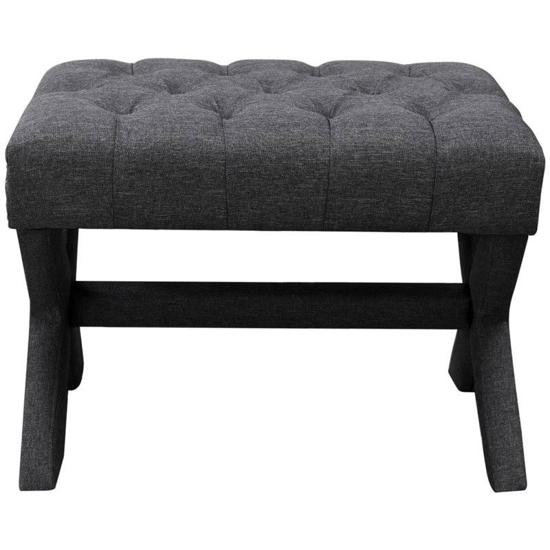 Dark Grey Linen Tufted Ottoman with Silver Nailhead Trim C23163