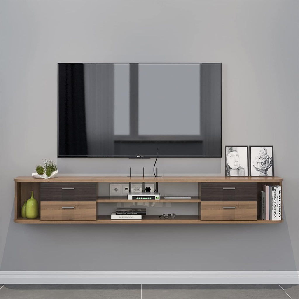 Walnut Wall Mounted Floating TV Stand with 4 Drawers H147