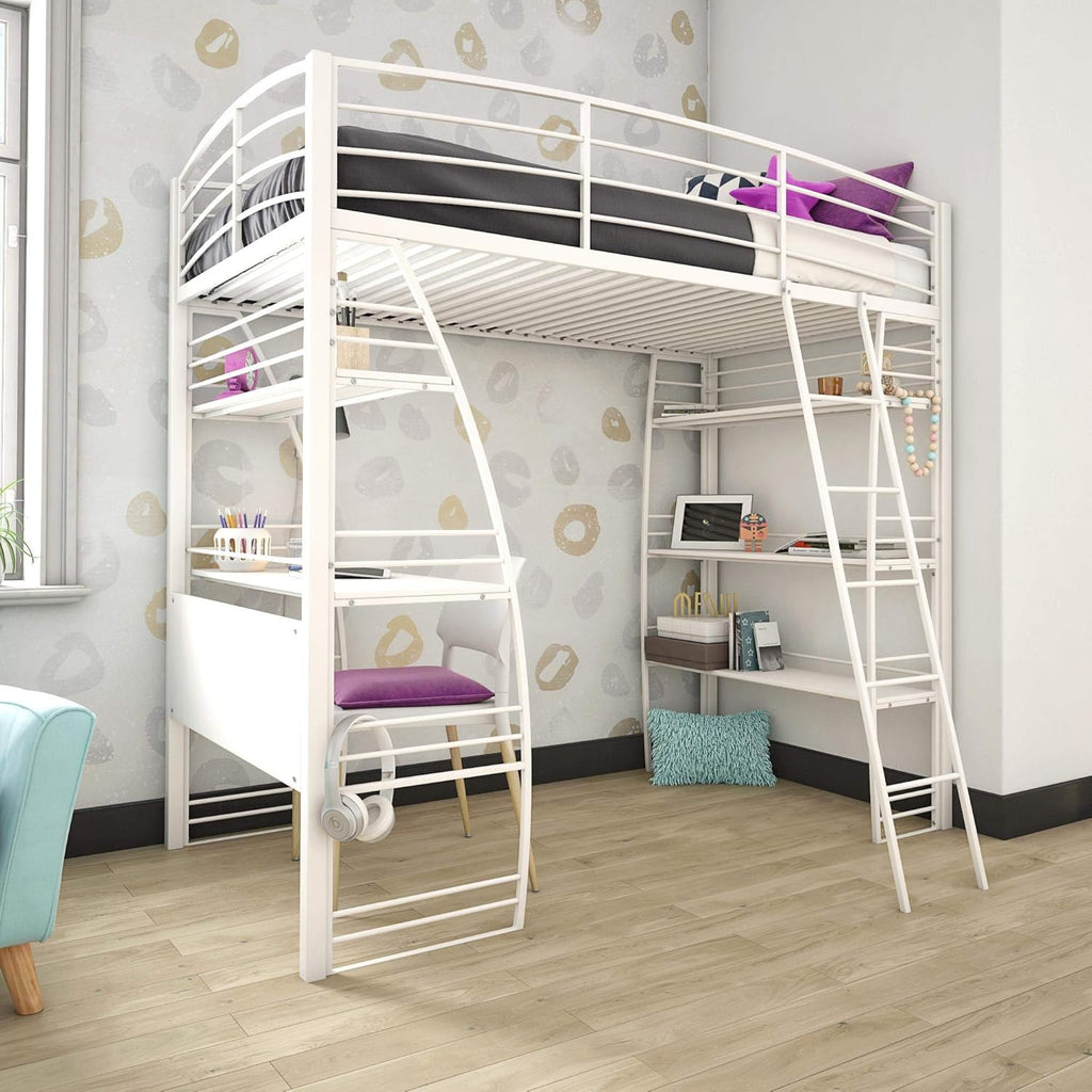 Twin Pack of 2 Metal Frame Bunk Bed Over Desk and Bookcase U832834