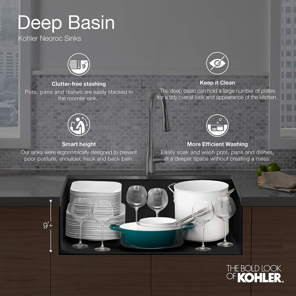 Under-Mount Single-Bowl Kitchen Sink with Basin Rack, Matte Brown J6319