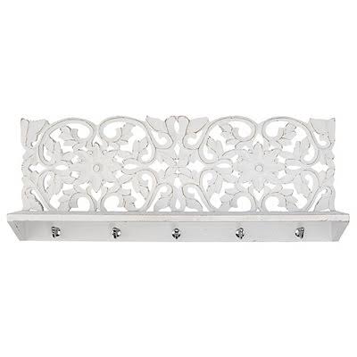 White Carved Shelf with Hooks X240293