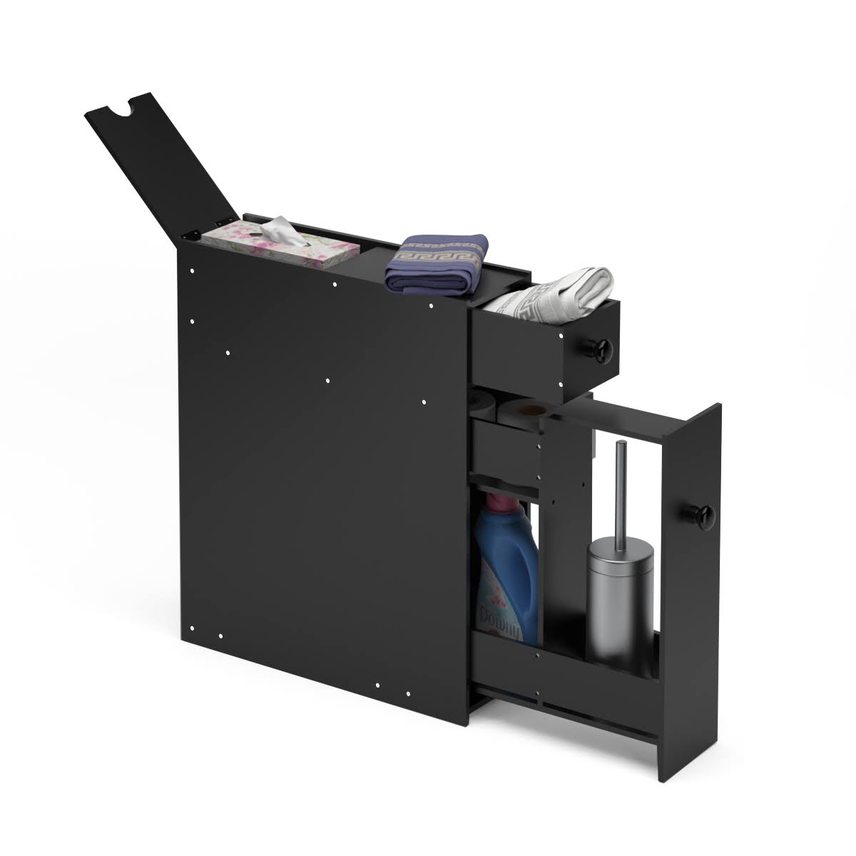 Black MDF Floor Cabinet with Drawers J51108