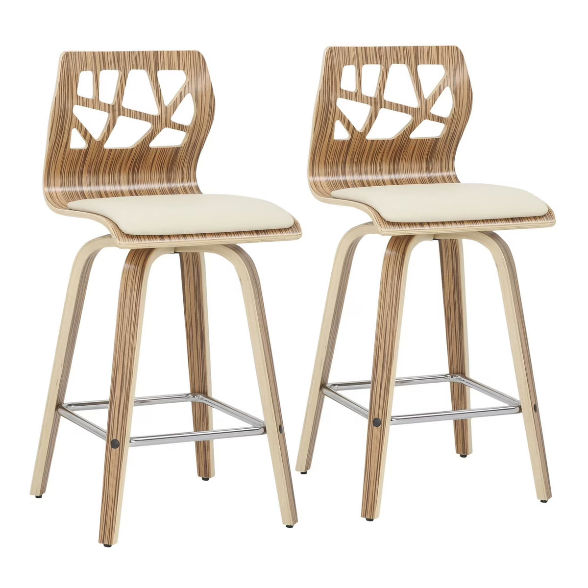 Set Of 2 Counter Stool In Zebra Wood And Cream Faux Leather Z634148