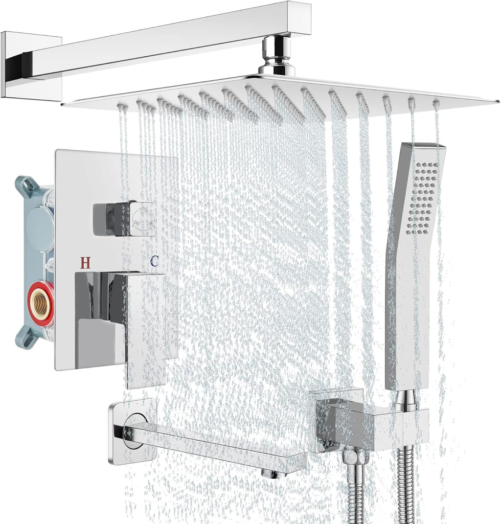 Brushed Nickel 10 Inch Wall Mounted Rainfall Shower Head with Handheld Shower Tub Spout U75125