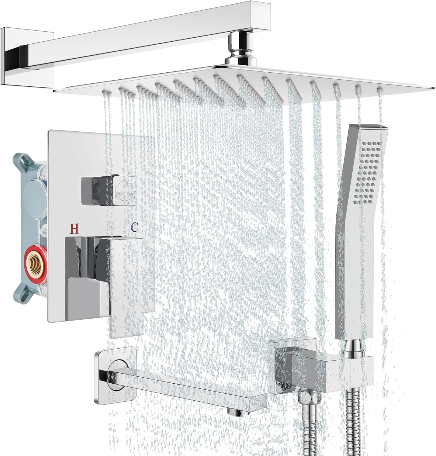 Brushed Nickel 10 Inch Wall Mounted Rainfall Shower Head with Handheld Shower Tub Spout U75125