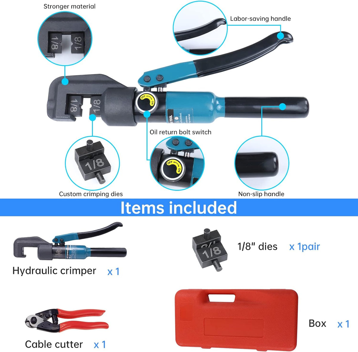 Hydraulic Hand Crimper Tool for Stainless Steel Cable Railing Hardware Wire Rope Swaging with Wire Cable Cutter G356