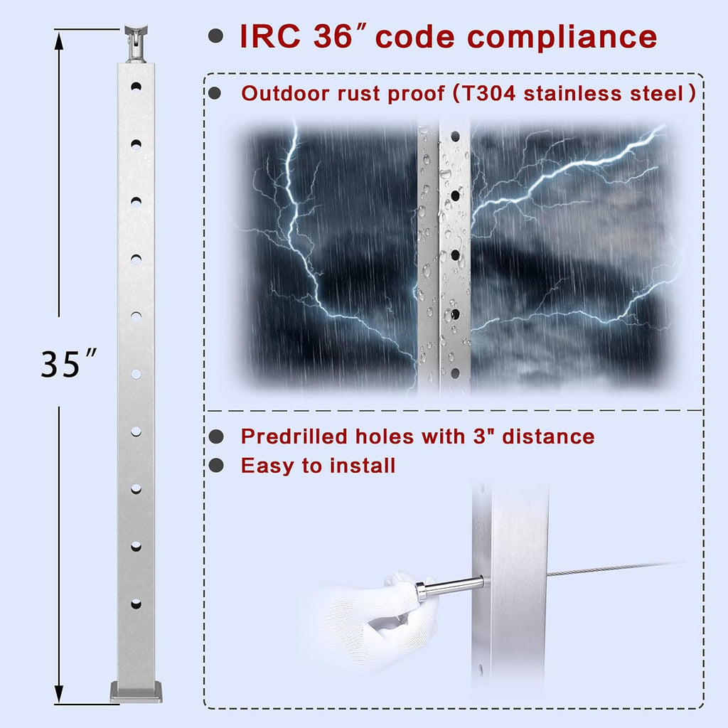 4pack Stainless Steel Brushed Cable Railing Post W2100