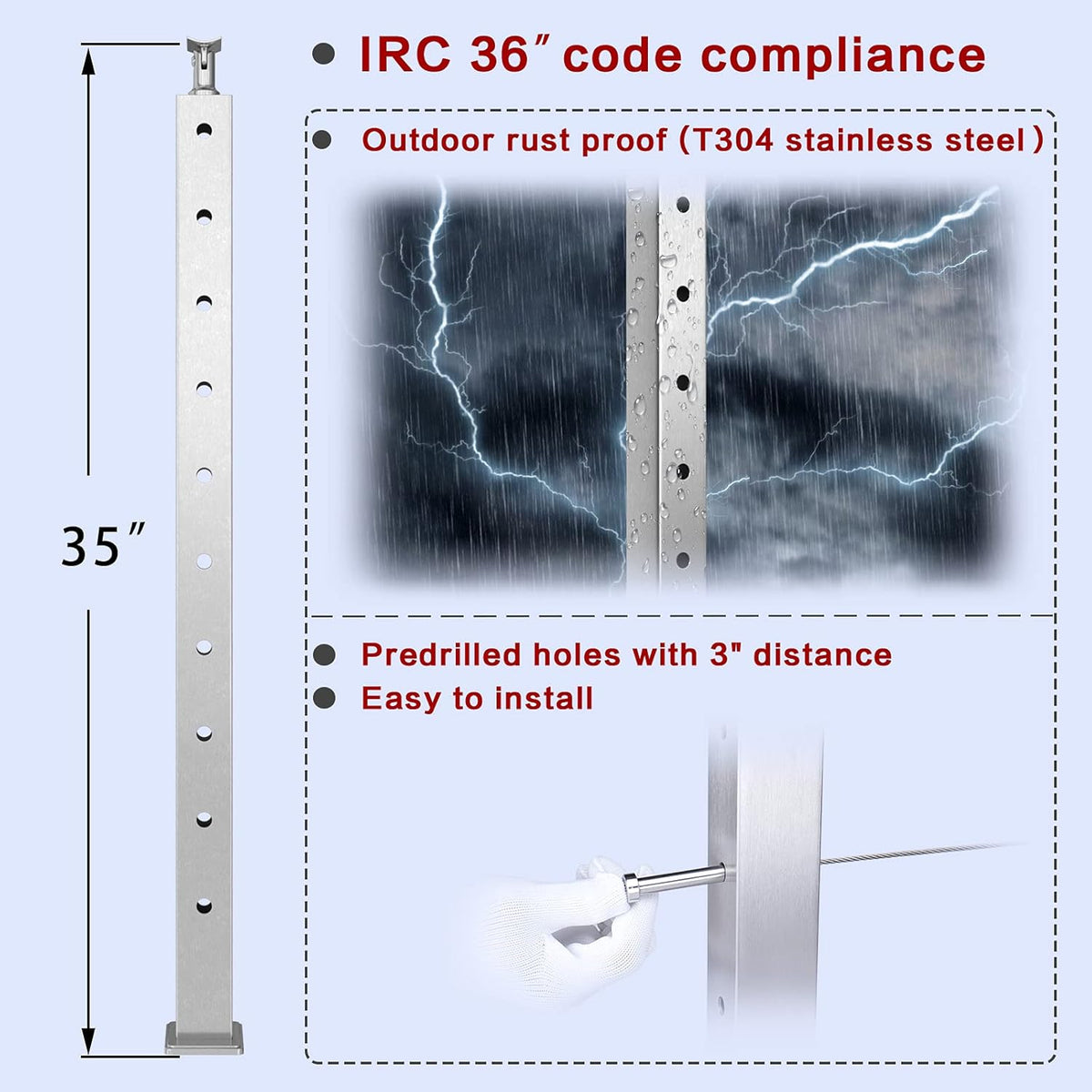 4pack Stainless Steel Brushed Cable Railing Post W2100