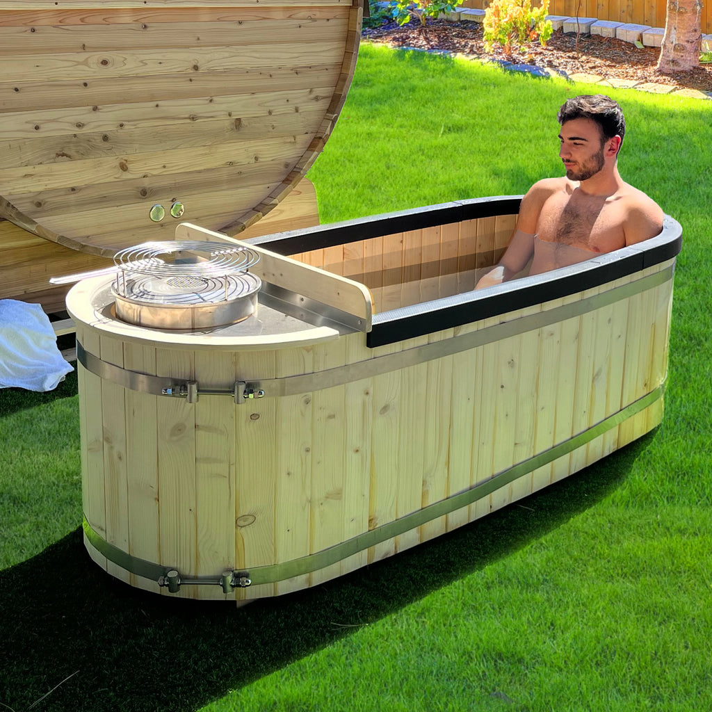 Natural Pine Wood Hot Tub 2 Persons 132 Gallons with Charcoal Stove X8610