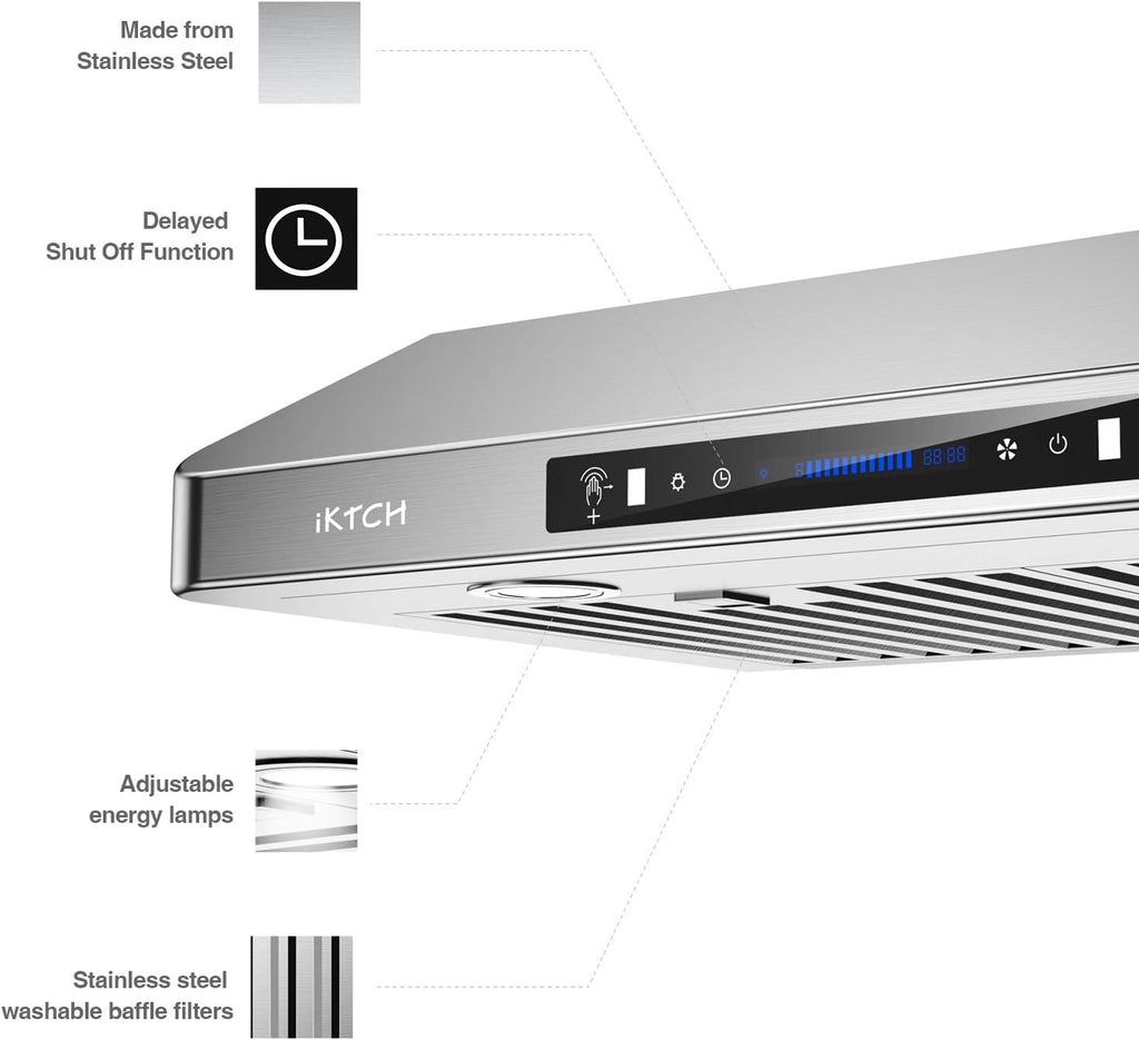 30 Inch Under Cabinet Range Hood with 900-CFM, Stainless Steel Kitchen Vent B555737
