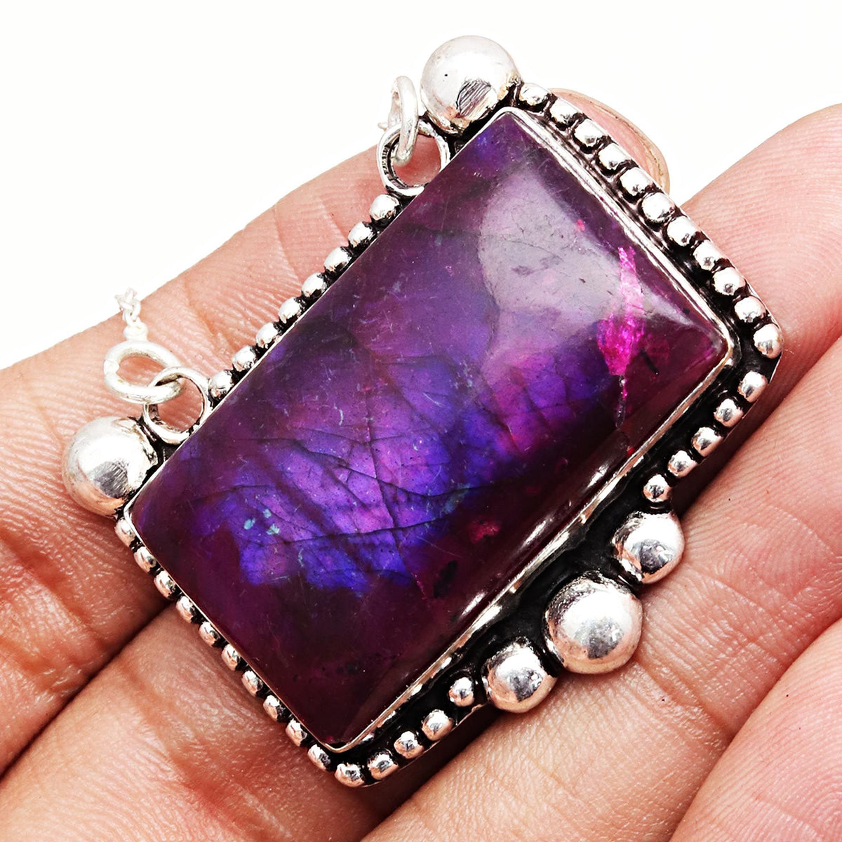 Pink Labradorite 925 Silver Necklace 20 in M85166
