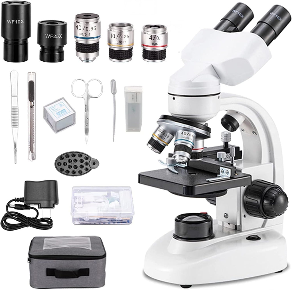 Compound Binocular Microscope, 40X-2000X Magnification, LED Illumination, Two-Layer Mechanical Stage G63006