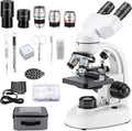 Compound Binocular Microscope, 40X-2000X Magnification, LED Illumination, Two-Layer Mechanical Stage G63006