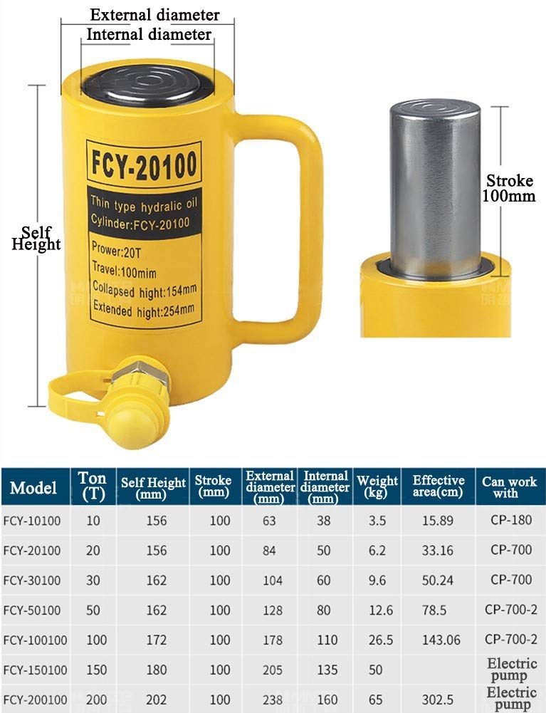 20 ton Hydraulic Jack Cylinder Short Type Stoke 100mm V307