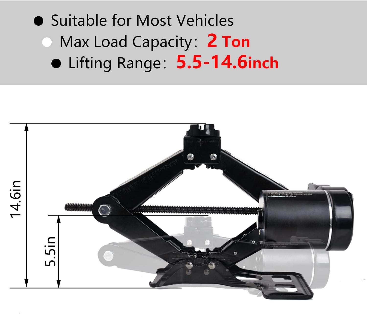 Electric Car Jack Kit 2 Ton 12V Portable Scissor Car Jack Lift Black M335