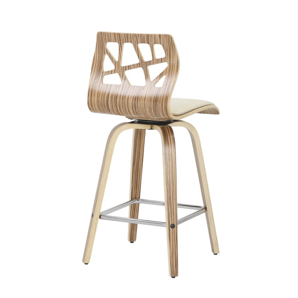 Set Of 2 Counter Stool In Zebra Wood And Cream Faux Leather Z634148