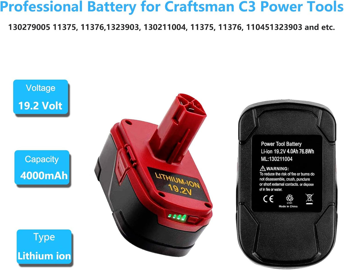 4Pack 4.0Ah C3 Battery for Craftsman 19.2V Lithium ion Batteries I50073