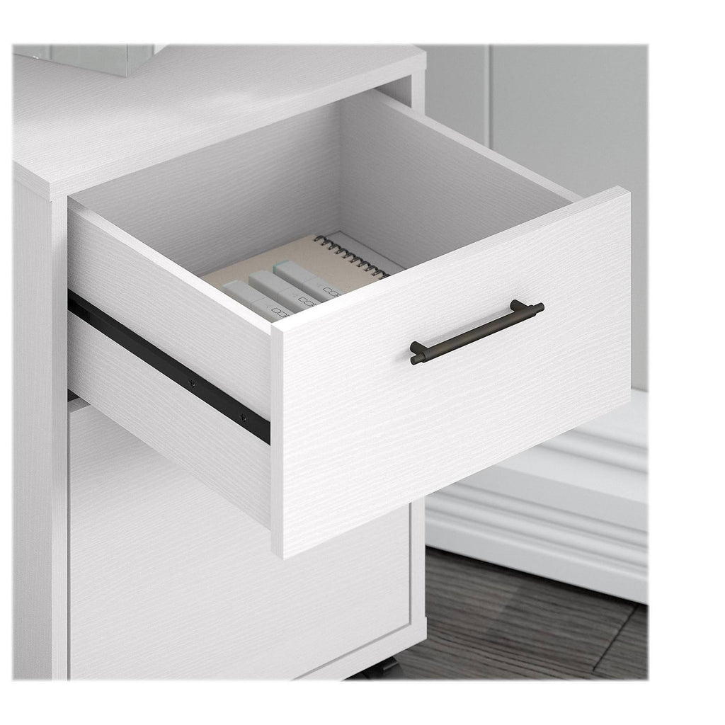 60W L Shaped Desk with 2 Drawer Mobile File Cabinet, Pure White Oak E9565