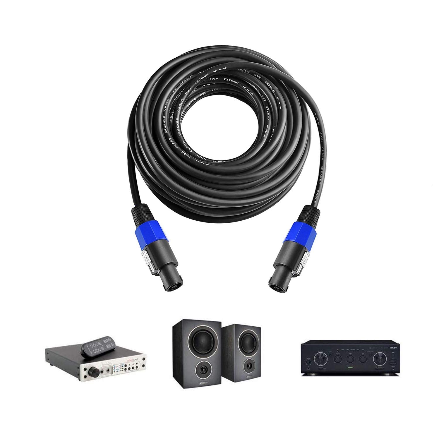 2Pcs 100 Feet Speakon to Speakon Speaker Audio Cable with Twist Lock C686