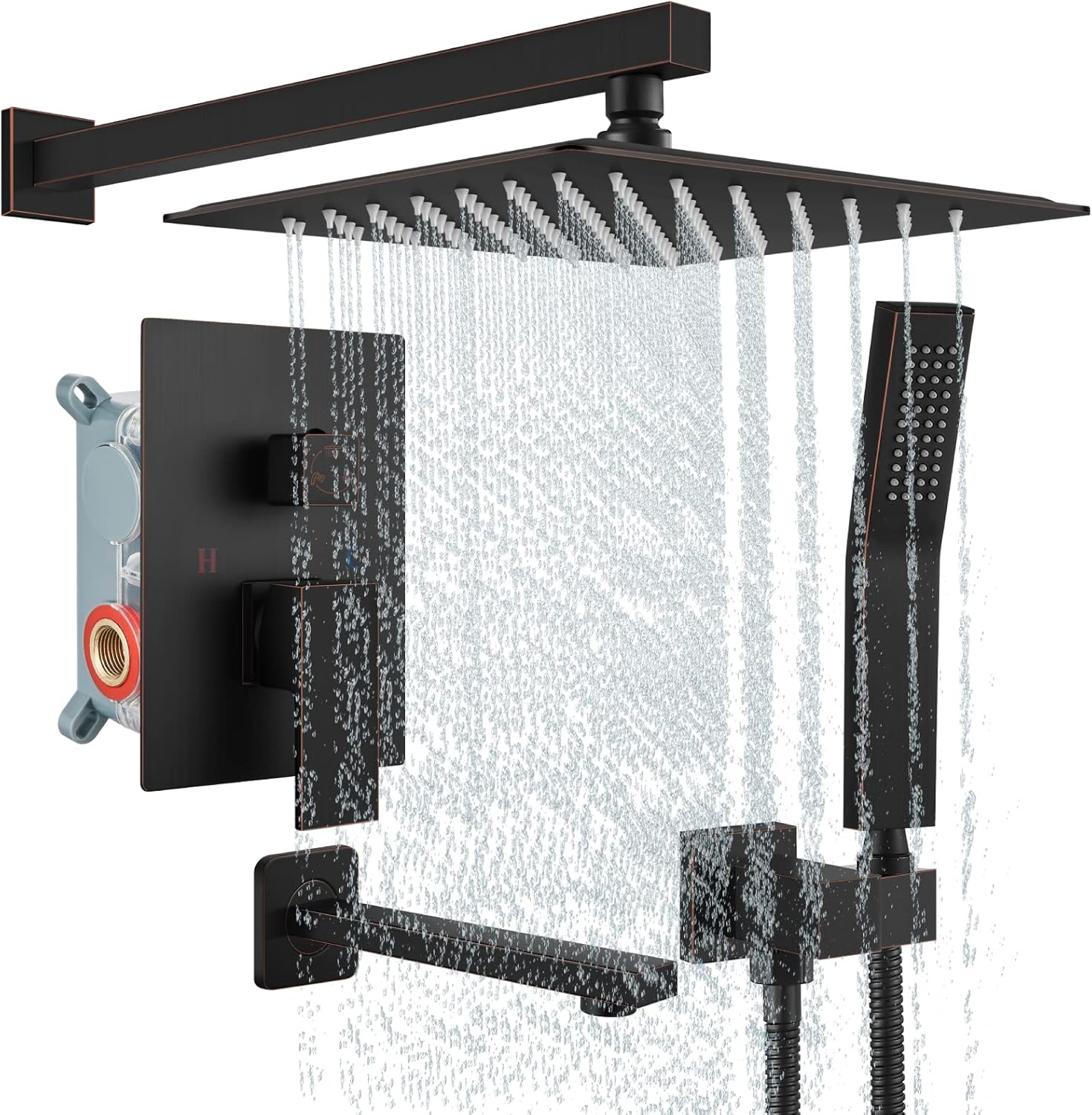 Brushed Nickel 10 Inch Wall Mounted Rainfall Shower Head with Handheld Shower Tub Spout U75125