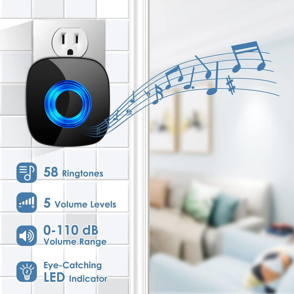 Wireless Doorbell Kit with LED Strobe, 2 Push Buttons + 4 Plug in Receivers R7517