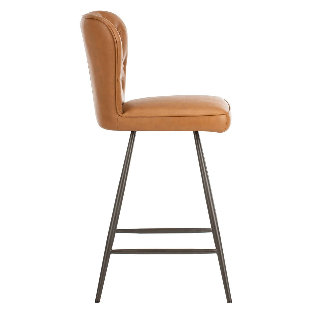 Camel Leather Tufted Swivel Counter Stool Set of 2 Z8254