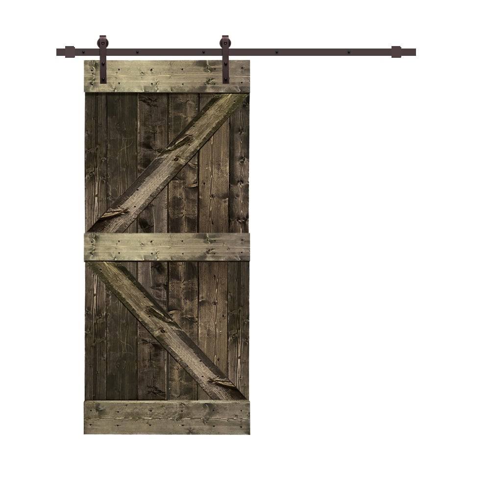 Solid Jungle Green Stained Pine Wood Interior Sliding Barn Door I77407