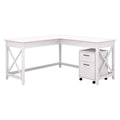 60W L Shaped Desk with 2 Drawer Mobile File Cabinet, Pure White Oak E9565