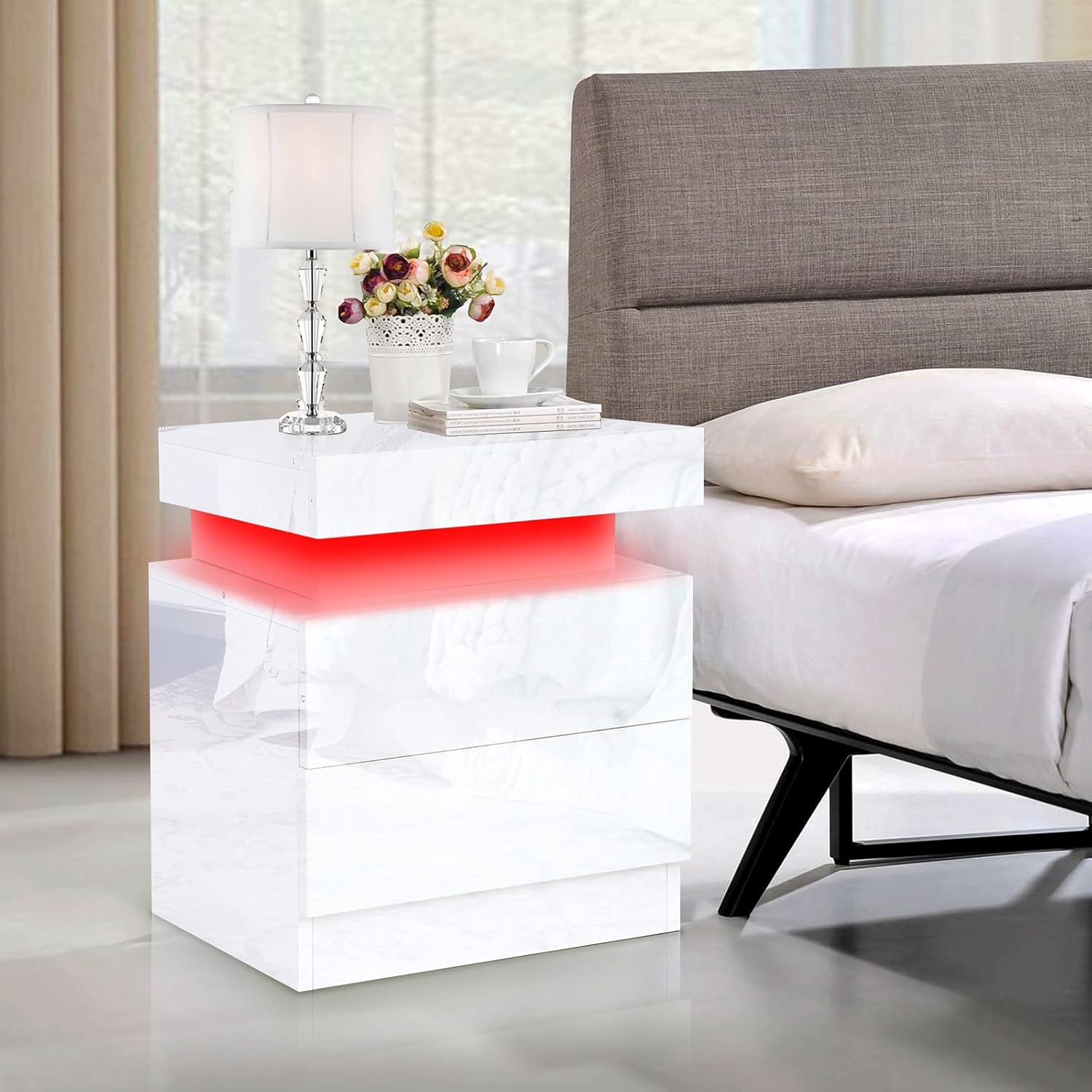 White 2 Drawer LED Nightstand J12779
