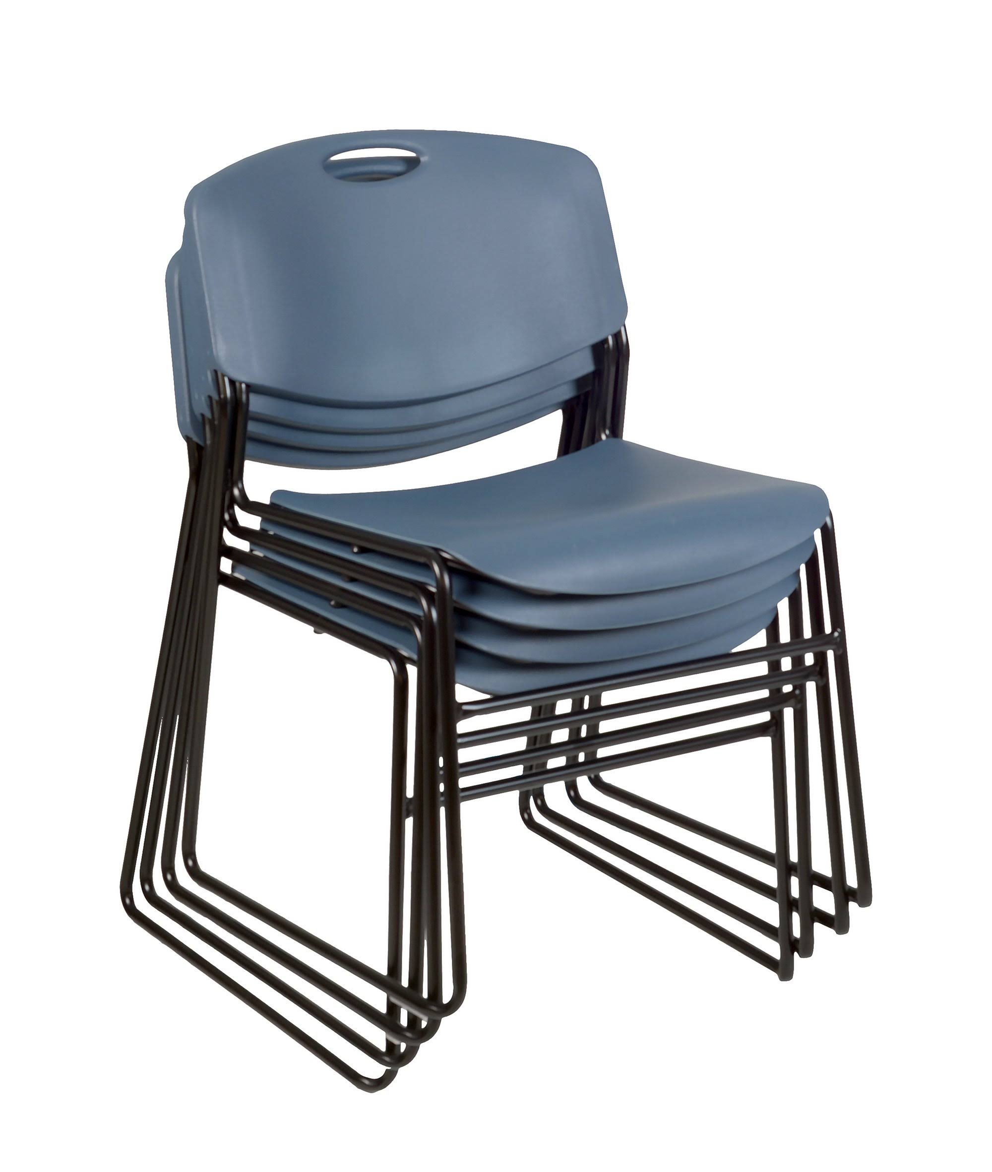 30x22 Round Breakroom Table Cherry & 4 Stack Chairs Blue T53806