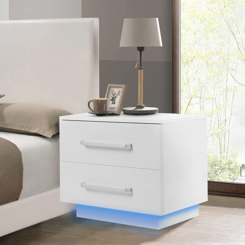 White 2 Drawer LED Nightstand J12779