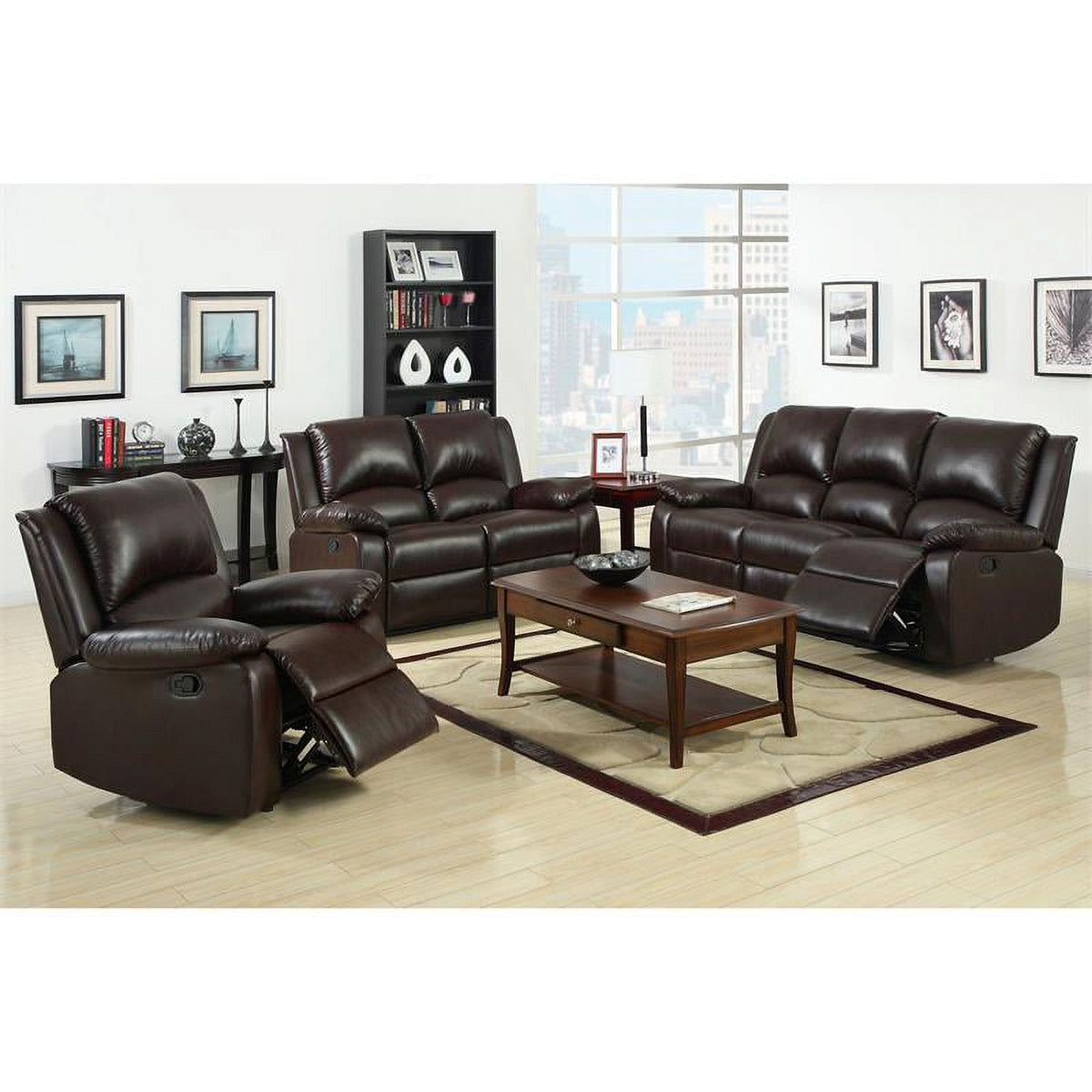 Dark Brown Faux Leather 2-Piece Sofa Set I61284