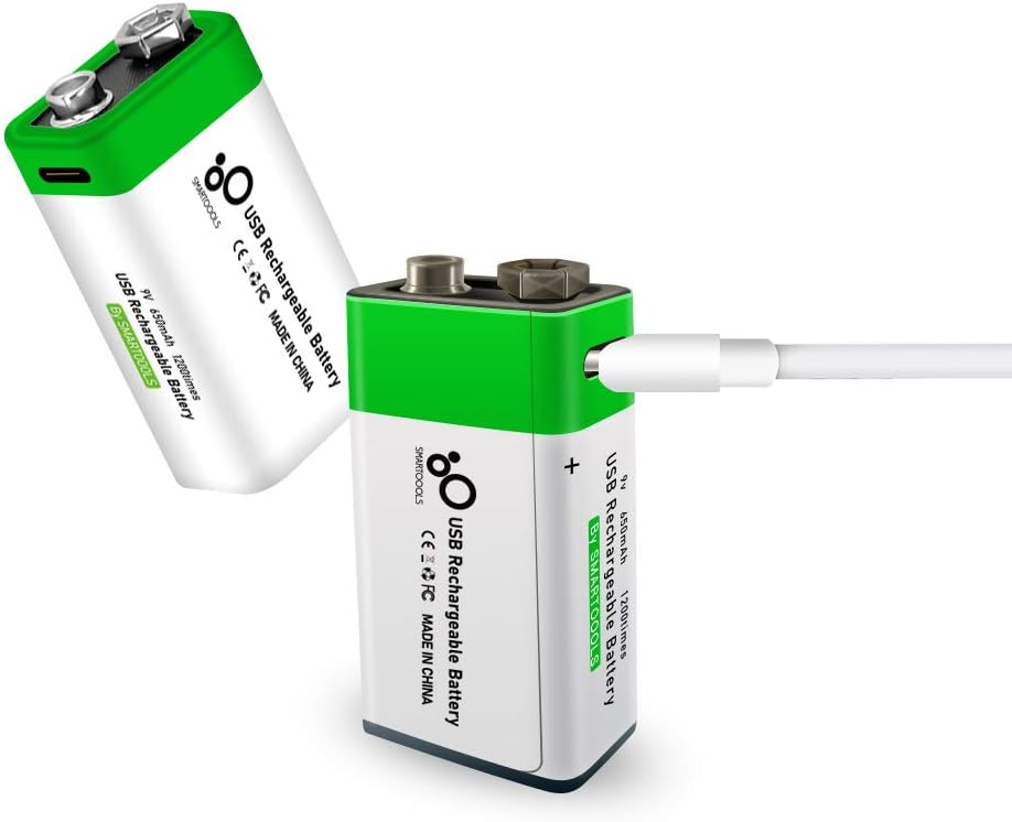 2-Pack 650mAh Rechargeable 9V Lithium Ion Battery with Type C Port V82736