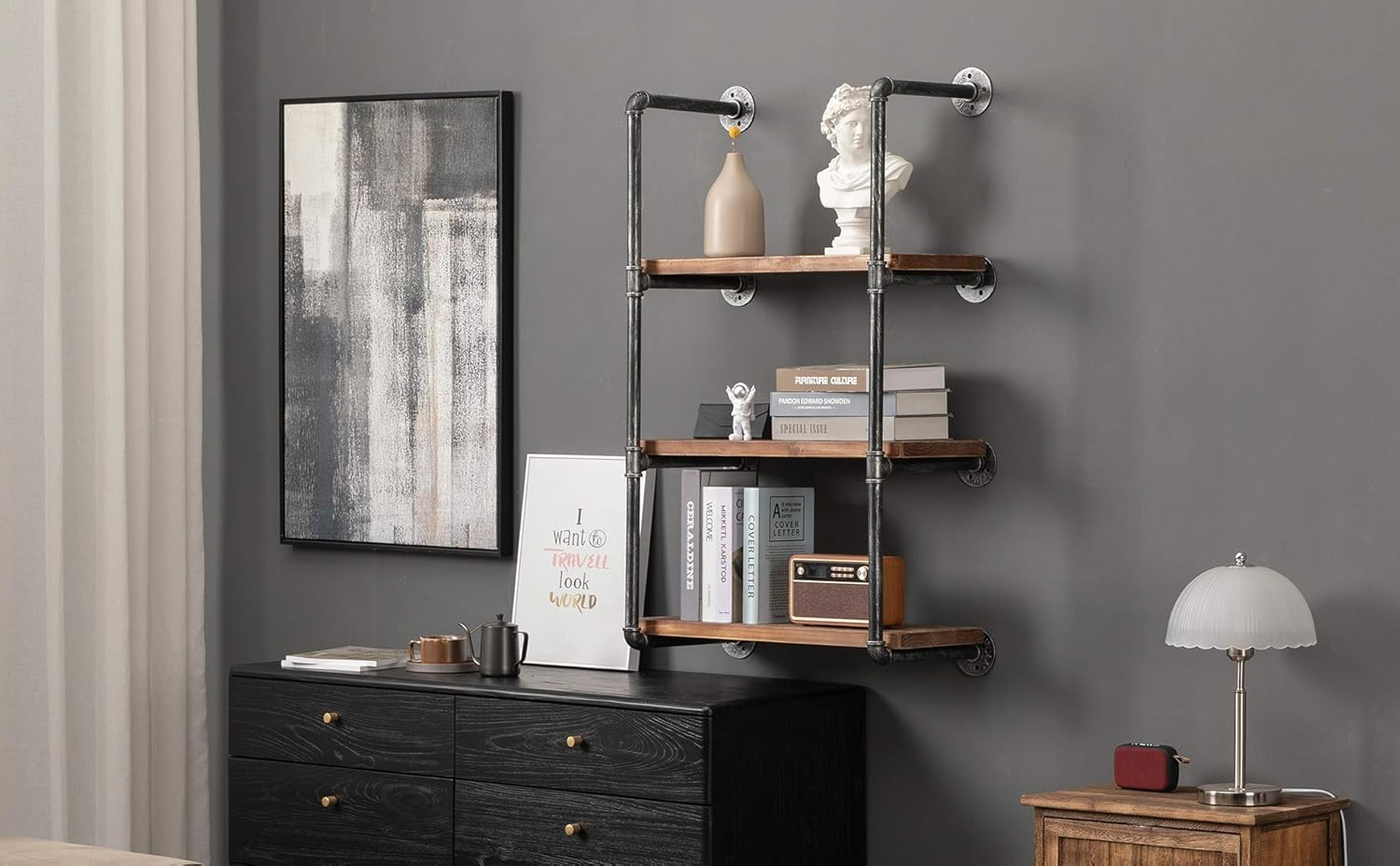 Industrial Retro Wall Mounted Iron Water Pipe Shelf C8889