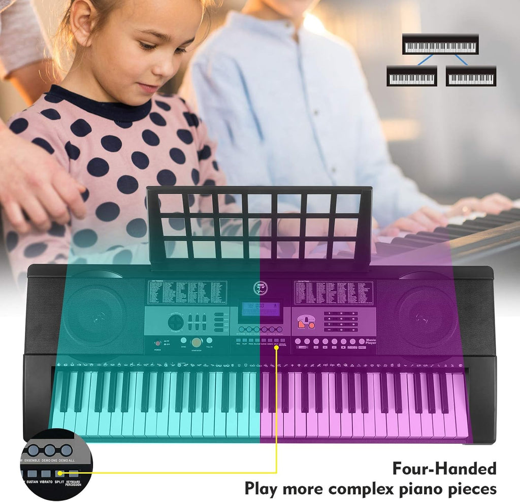61 Key Portable Electric Keyboard Piano with Stand, Stool, Headphones, Microphone, LCD Screen B4254