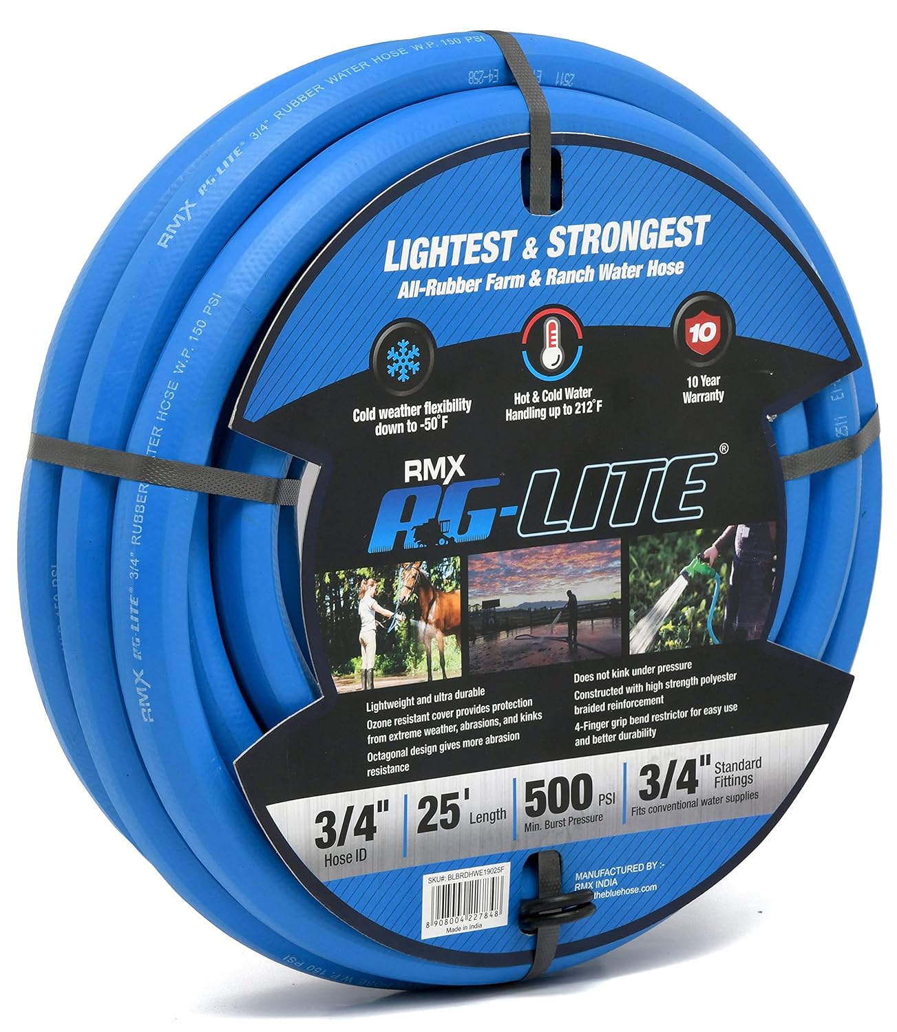 3/4" x 25' 100% Rubber Garden Hose, 500 PSI, Pack of 2 W925