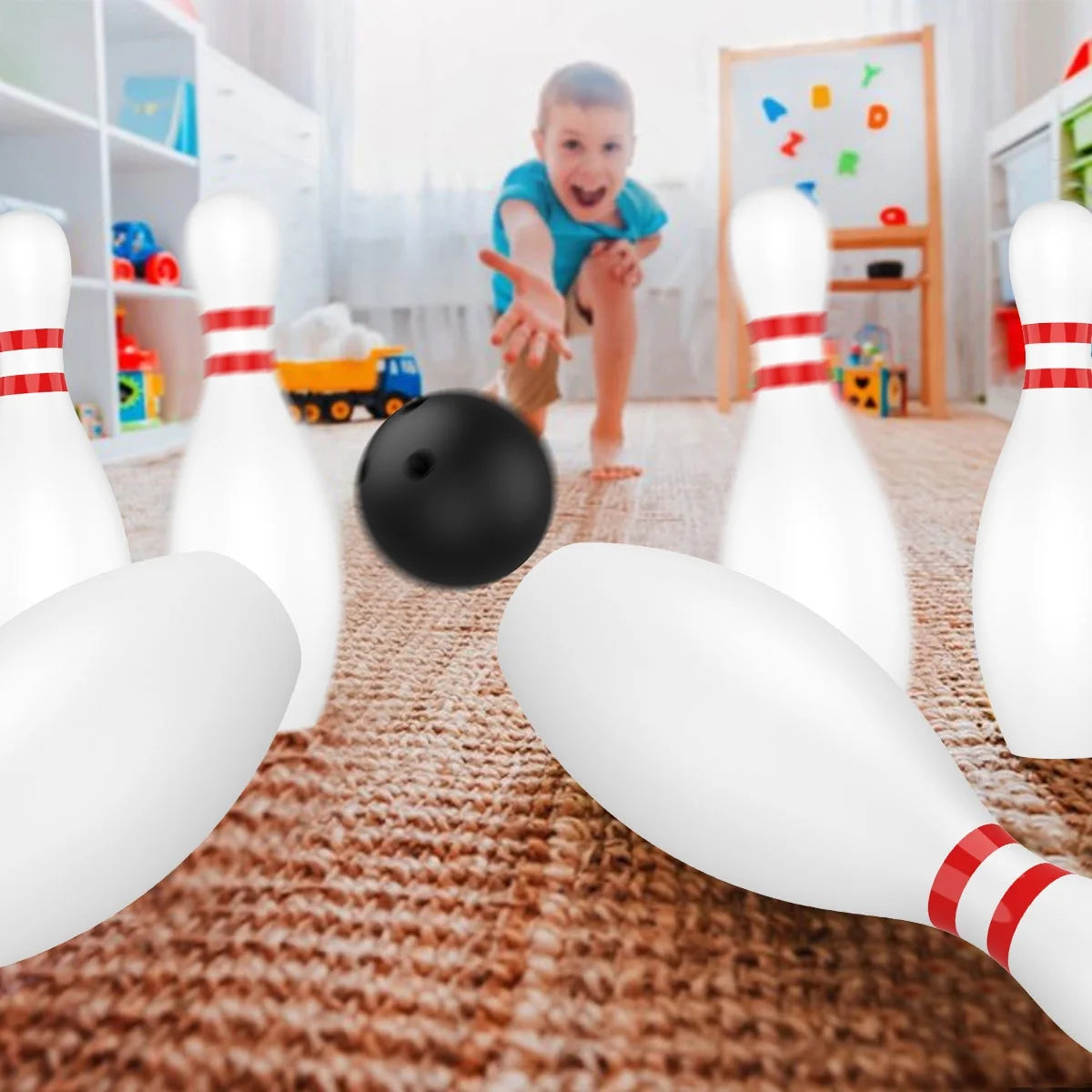 12 Pcs Kids Bowling Set with 10 White Pins and 2 Balls M639