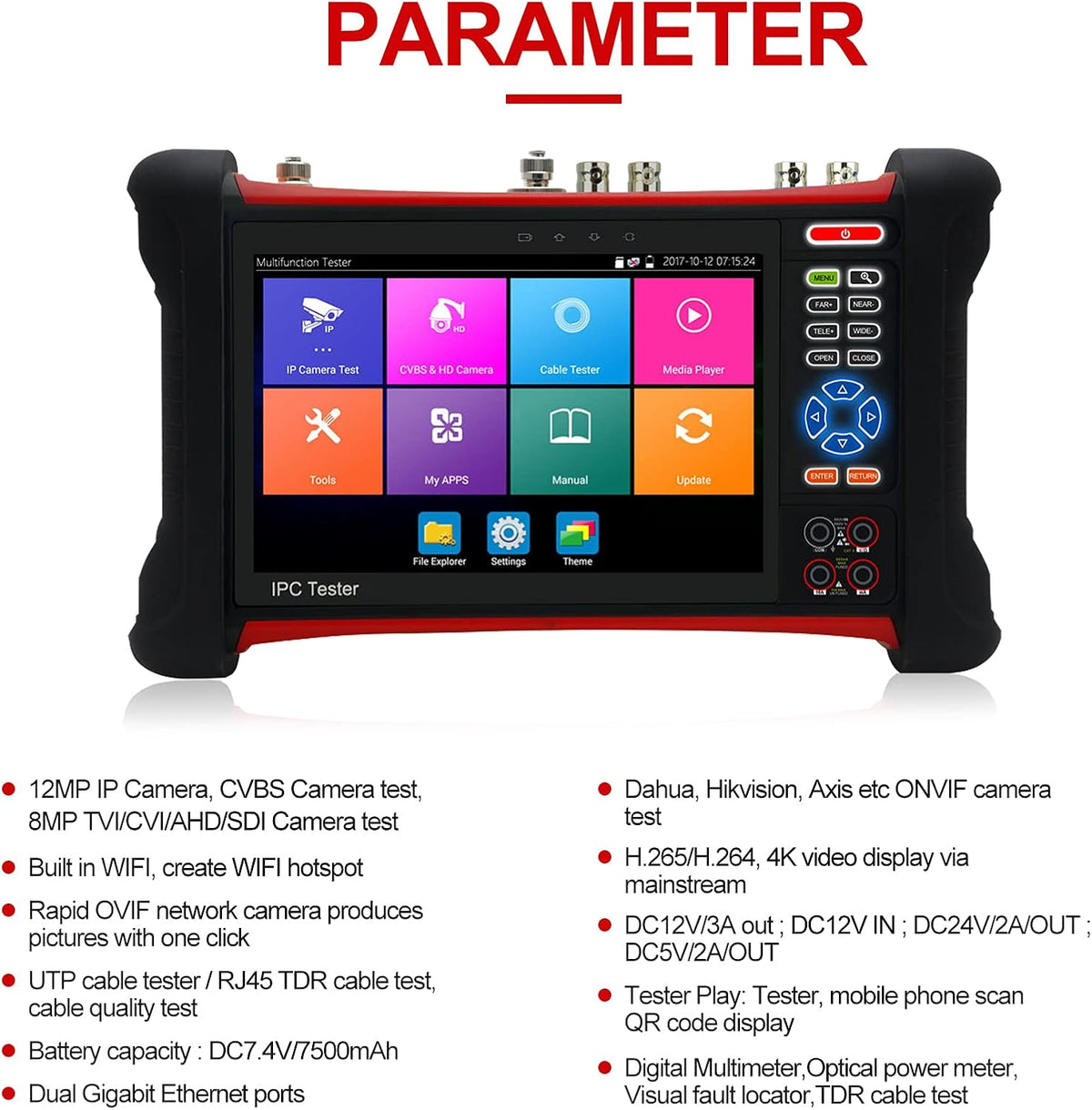 4K CCTV Camera Tester 7 inch IPS Touch Screen Monitor with TVI CVI AHD SDI IP Camera Test R958
