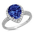 Pear Cut Blue Simulated Tanzanite 18k White Gold Halo Ring R3136