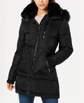 Black Faux-Fur-Trim Down Puffer Coat W4611