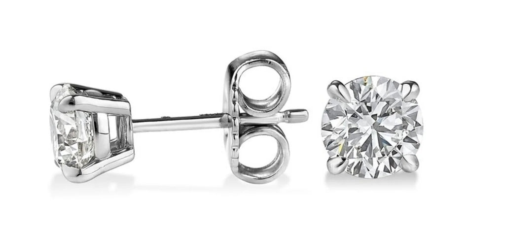 14kt White Gold 1.00ct TDW Round-Cut Diamond Solitaire Stud Earrings F99335