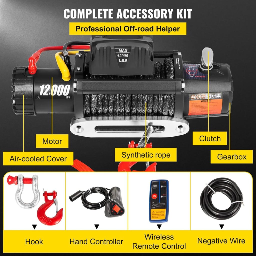 12000lbs Electric Winch with Synthetic Rope and Wireless Remote Control S81348