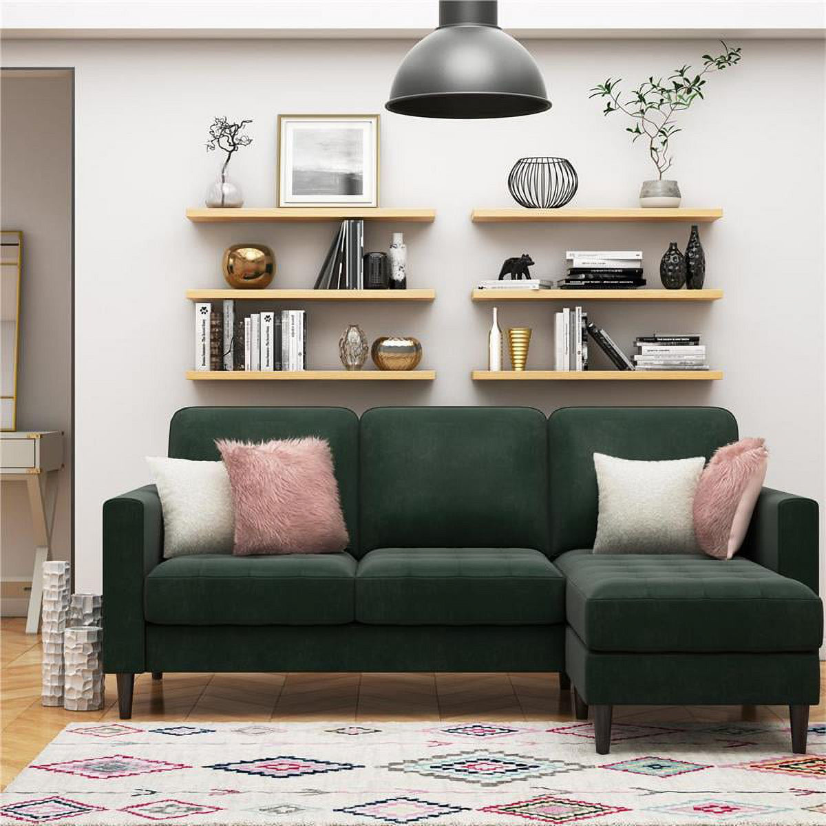 Green Reversible Sectional Sofa Couch K138