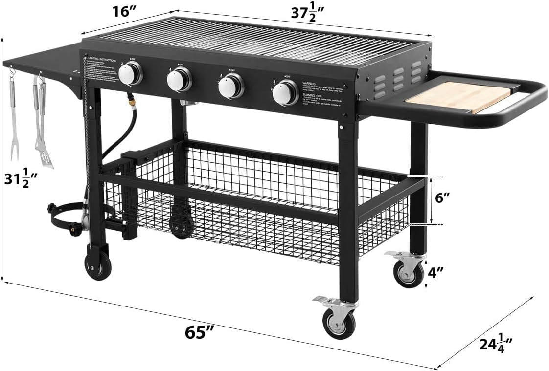 4-Burner Portable Propane Gas Grill with 48000BTU Steel Outdoor Grill R6570