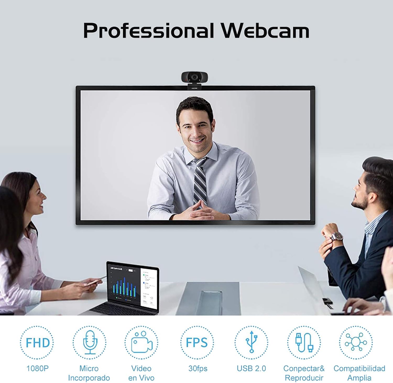 Black Webcam with Microphone and Tripod Stand G362