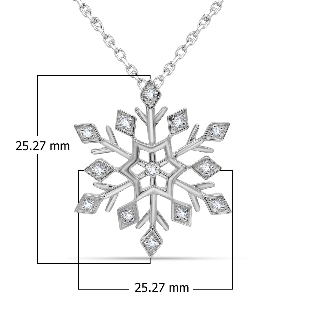 0.10 Cttw Round Cut Natural Diamond Necklace in 18K White Gold over Silver with 18" Cable Chain C817