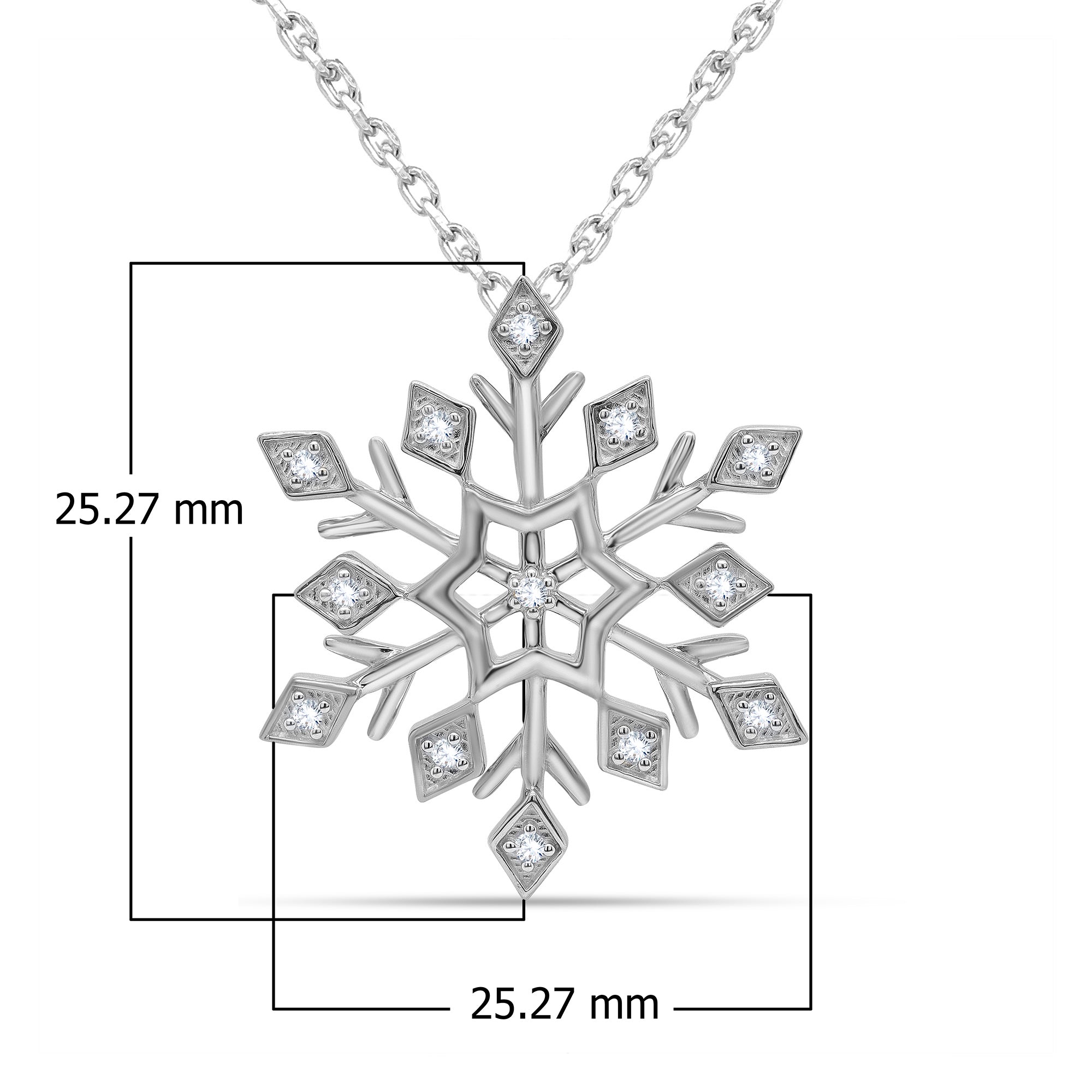 0.10 Cttw Round Cut Natural Diamond Necklace in 18K White Gold over Silver with 18" Cable Chain C817