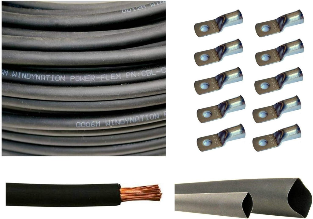 4 AWG 20 Feet Red Pure Copper Flexible Cable with Copper Cable Lug Terminal Connectors and Heat Shrink Tubing T212